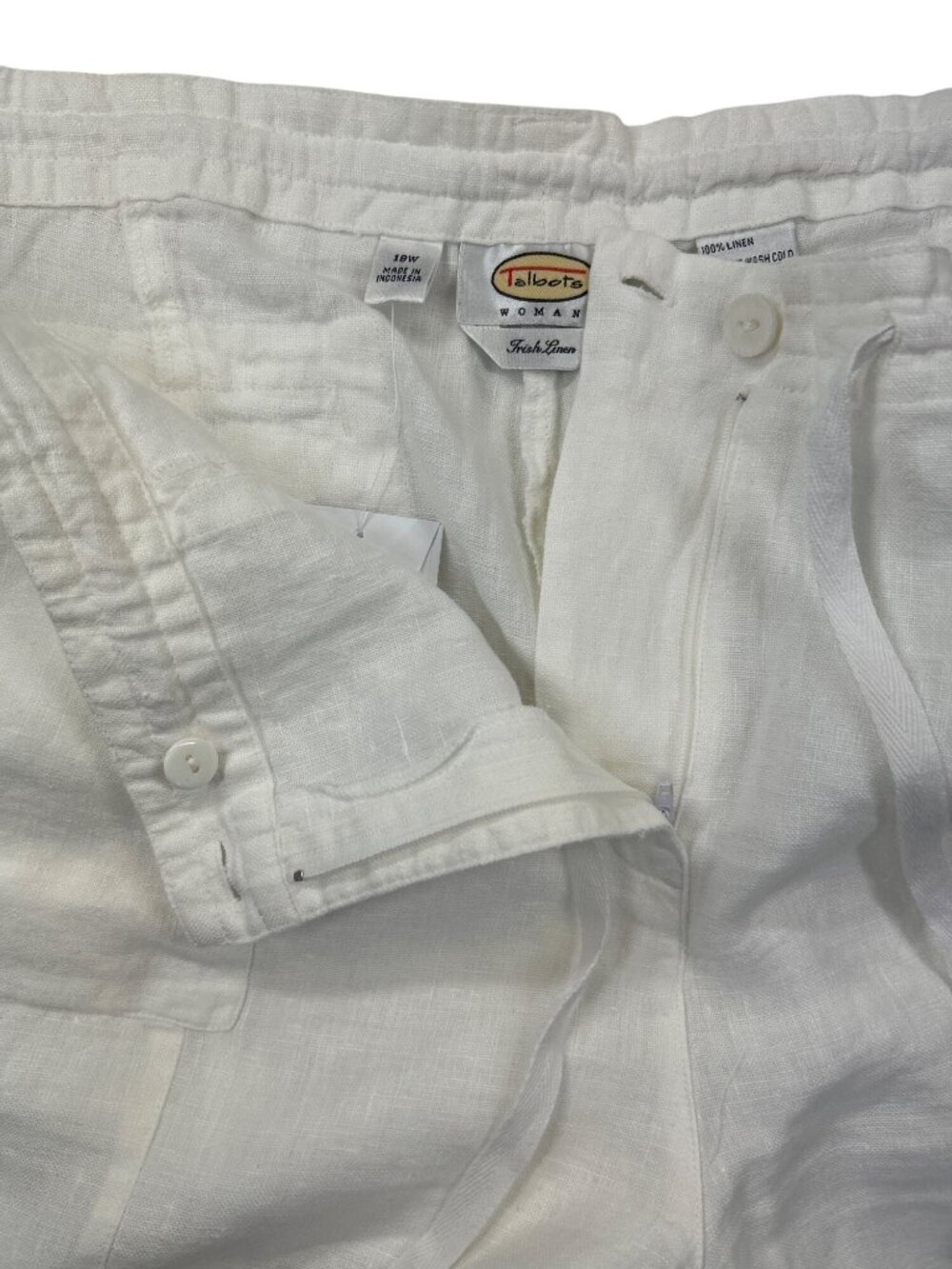 Talbots Irish Linen Cropped Pants Women's 18W White Drawstring Waist Resortwear - Picture 5 of 16